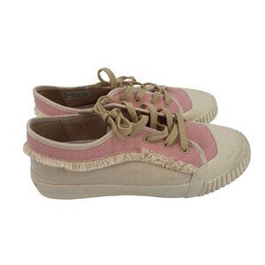 Schutz Size 8 Zoee Tan Pink Rose Fringe Tennis Shoes Sneakers